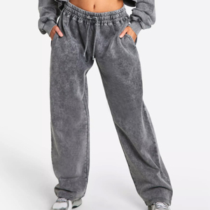 Chándal con apliques de fabricante, Conjunto de sudadera con capucha y pantalones de chándal recortados con lavado ácido para mujer - Product Image 5