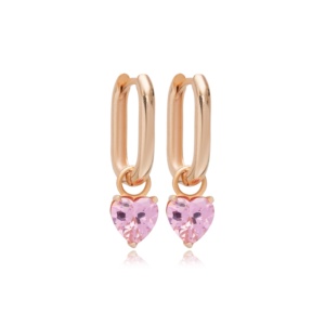 Pink CZ <b>Heart</b> Shape Dangle Earring Turkish 925 Sterling Silver Jewelry Wholesale - Product Image 6
