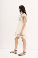 Robe tunique en viscose écologique pour femmes, style bohème, broderie à volants, manches 3/4, motif ethnique uni, douce, naturelle, lavable