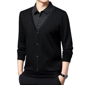 Polo de manga larga para hombre, Polo cálido de lana a rayas para hombre, ropa de calle coreana para primavera y otoño, ropa informal de negocios para hombre - Product Image 1