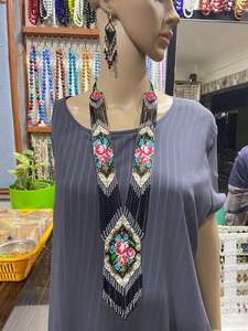 Custom Made Glass Seed Beaded Necklaces with Patterns Along with Matching <b>Earrings</b> Ideal for Jewelry Designers - Product Image 3