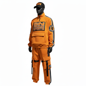 Conjunto Deportivo Informal con Capucha Unisex 100% Algodón, Diseño Sólido para Invierno, Ropa Deportiva Transpirable con Parches de PVC - Product Image 3