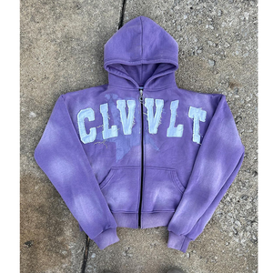 Logo personnalisé en détresse Écusson brodé en vrac 100% coton Bouffée Impression décontracté solide tricoté sweats à capuche pour femme - Product Image 6