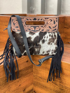 Bolso de Mano de Piel de Vaca con Flecos, Bandolera de Cuero con Asa Superior, Colorido, Ideal para Mujer - Product Image 2