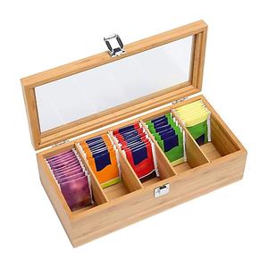 Caja de almacenamiento de té rectangular de madera de calidad superior, compartimentos para bolsas de té, especias de té de hojas sueltas para vajilla, precio atractivo - Product Image 4