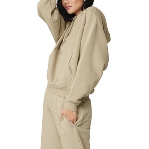 Ensemble de survêtement d'hiver personnalisé pour femme, deux pièces, sweat à capuche et pantalon de jogging, vêtements de sport, imprimé uni, écologique, 100% coton molletonné, vente en gros - Product Image 4