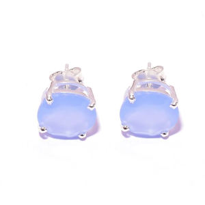 Pendientes de tuerca Unisex de Plata de Ley 925 con circón blanco de Calcedonia azul, chapado en oro de 0,5 pulgadas para bodas, aniversarios, fiestas - Product Image 6