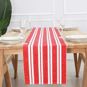 Chemin de Table Moderne 14X90 Pouces Double Rayure Côtelée 100% Coton Rouge Blanc Lavable Réutilisable pour Printemps Eté Pâques - Product Image 1