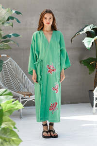 Beautiful Women's Casual Cardigan Dress Embroidered Woven Cotton Kimono <b>Romper</b> Kaftan Maxi Eco-Friendly Free Size Adult - Product Image 5