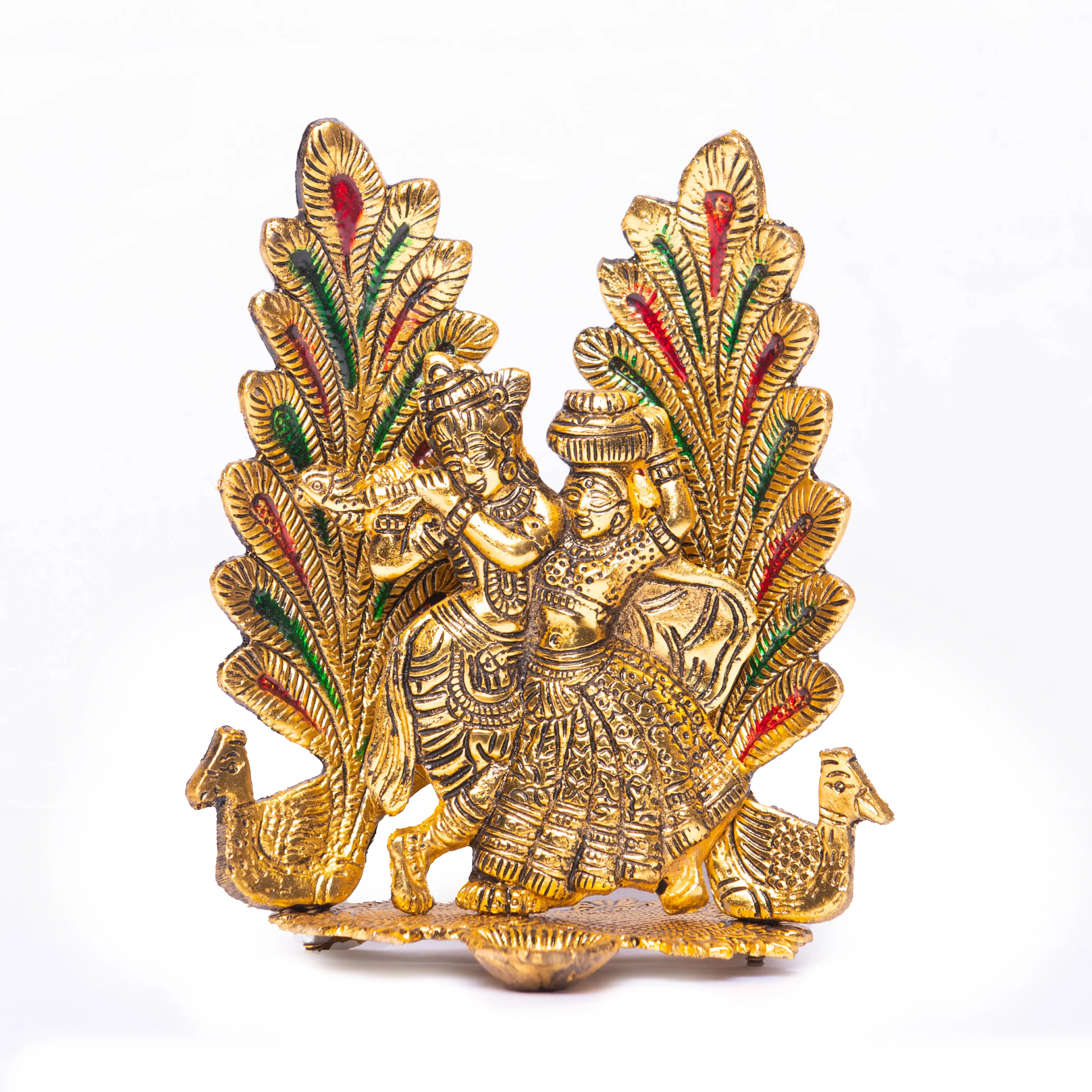 금속으로 만든 라다 크리슈나 동상 황금 인도 우상 크리슈나 조각 홈 맨디르 사원 디 왈리 푸자 항목-라다 크리슈나