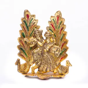 Lord Radha Krishna heykeli Metal altın hint Idol Krishna heykel ev Mandir tapınak Diwali Pooja öğe-radha krishna yapılan