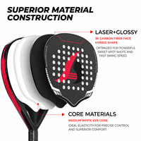 Raquette de padel en fibre de carbone JAS 3K, noyau en EVA blanc de 38 mm, 360 g, surface hybride en forme de larme, finition brillante laser, sangle de poignet réglable, OEM