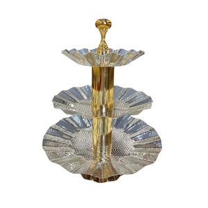 Three-Tiered Metal Serving Tray with Center Handle Round Platter <b>Displaying</b> Snacks Adding Vintage Charm - Product Image 6