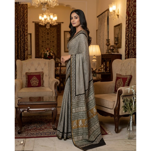 Sari étnico Chanderi con bordado y blusa, de seda suave y pesada, estilo pakistaní y Bollywood para Salwar Kameez - Product Image 2
