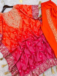 Nueva colección de diseñador personalizado pesado Chinon seda Dhoti Salwar Readymade Kaftan Dhoti Salwar traje indio tradicional mujeres - Product Image 4