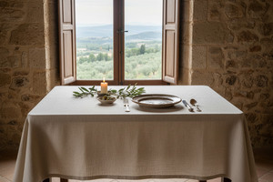 %100 Elegant Belarus Linen <b>Tablecloth</b> 140×180 cm Natural Color Premium Quality for Dining - Product Image 2
