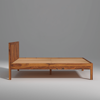 Lit sans rangement en teck massif, design moderne, finition miel clair, mobilier de chambre de haute qualité