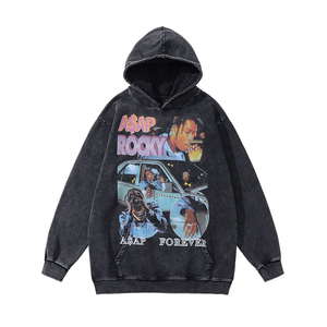 Sweat à capuche oversize uni de haute qualité OEM, imprimé effet délavé, motif anime, pour homme, hiver, avec impression 3D en relief personnalisée, pull à capuche pour homme - Product Image 3