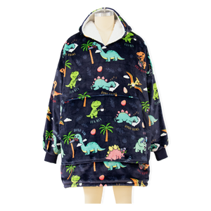 Custom <b>Hoodie</b> Blanket Supplier Winter Wearable Blanket with Pocket <b>Dinosaur</b> Printed Cambodia Clothing Manufacturing Factory - Product Image 1
