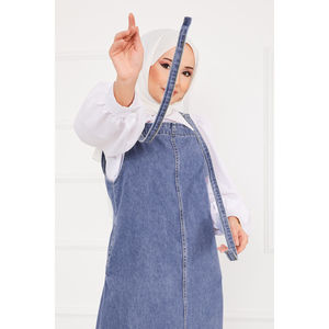Robe salopette en jean bleu Y2K, silhouette droite, avec poche latérale et décoration boutonnée, style simple pour l'été - Product Image 4