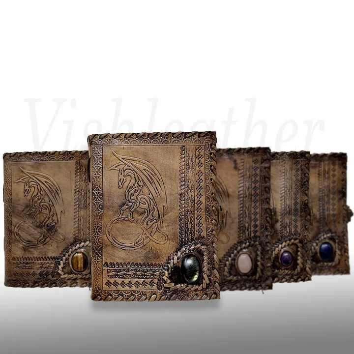 Dungeon Master Handmade Leather Celtic Dragon Journal Saddle Stitching and Sewing Binding