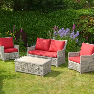 Canapé de jardin design moderne en plastique rotin toutes saisons chaise 2 places avec table basse complète mobilier de jardin extérieur - Product Image 1