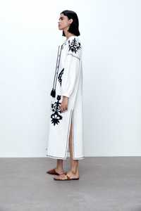 Vestido Midi informal de algodón para mujer, vestido largo holgado bohemio bordado con flores, 100% - Product Image 2