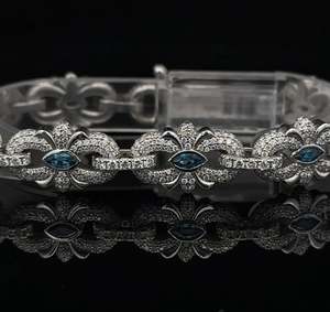 Cadena de Eslabones Hip Hop de Oro Blanco de 14k y Moissanita, Pulsera Elegante y Brillante, Regalo para Ella, Joyería de la Suerte para Mujer - Product Image 1