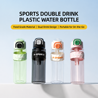 Bouteille de sport en plastique élégante et résistante à la chaleur avec double paille et double couvercle pour hommes et femmes, idéale pour le cyclisme, le fitness et les activités quotidiennes en extérieur