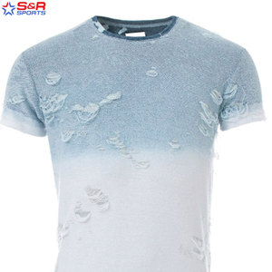 T-shirt de détresse 100% coton uni avec service OEM pour hommes T-shirts de détresse respirants nouvelle mode de couleur unie taille personnalisée - Product Image 2