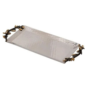 Plateau de service rectangulaire en acier inoxydable martelé avec poignées dorées, qualité supérieure, décoration d'intérieur, plat décoratif - Product Image 5