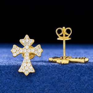 White Gold 925 Sterling <b>Silver</b> VVS Moissanite Diamond Cross Stud <b>Earrings</b> <b>for</b> <b>Men</b> Fine Christian Jewelry <b>for</b> Parties - Product Image 1