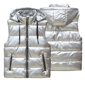 Argent brillant hiver solide extérieur hommes matelassé bouffant vers le bas Gilet gilet Streetwear chaud bouffant gilet pour hommes - Product Image 6