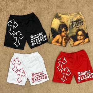 Shorts décontractés pour hommes personnalisés, 100% polyester, uni, à lacets, longueur genou, anti-froissement, séchage rapide, respirant, taille élastique, style urbain - Product Image 1