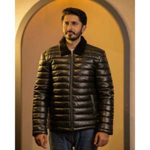 SF004 <b>Reversible</b> Lamb Skin Genuine Leather Puffer <b>Jacket</b> Casual Winter XS Size with Zippered Closure Patchwork Pattern Black ODM - Product Image 1