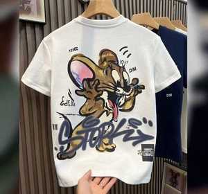 เสื้อยืดโอเวอร์ไซส์ผ้าแคนวาส 100% สำหรับผู้ชาย ลายตัวอักษรยาวแบบคลาสสิก 3 มิติ พร้อมโลโก้โฟม ผลิตจากวัสดุเป็นมิตรกับสิ่งแวดล้อม สไตล์วินเทจ แห้งเร็ว - Product Image 1