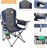 Chaise de Camping adulte bleue entièrement rembourrée en plein air pliante robuste 350 LBS support pour téléphone portable porte-gobelet sac isotherme bretelles