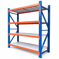 Étagère d'entrepôt en acier bleu-orange avec étagères métalliques réglables, rayonnage de stockage de moyenne capacité