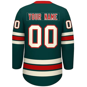 Custom Men's Ice Hockey Jersey Dark Green Red White Sublimated Print V-Neck Full Sleeve Moisture Wicking Regular Fit - Product Image 2