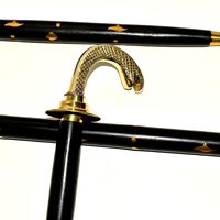 Canne de marche vintage en laiton doré et noir avec poignée en T tête de serpent, 93 cm, pour personnes âgées et parents