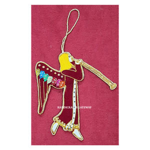 Plus beau dernier design fait à la main Zari broderie couleur marron forme d'ange arbre de noël ornement suspendu pour la décoration - Product Image 1