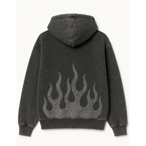 100% coton OEM sweats à capuche personnalisés hommes lavage à l'acide strass vintage lavage à capuche Bling en détresse survêtement hommes sweats à capuche soleil fané - Product Image 6