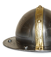 Mini casque médiéval normand viking rond fait main, en acier poli, avec logo personnalisé imprimé UV, artisanat en métal argenté