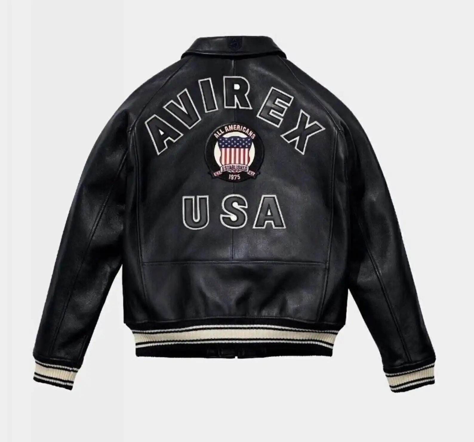 Herren Avirex USA Edition Icon Jacke Bomber Amerikanische Flieger jacke Echte Lederjacke Schwarz