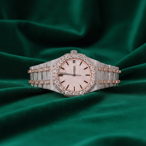 Diamond Fully Iced Luxury Watch Rose Gold Dial Two Tone Stainless Steel <b>Automatic</b> Mechanical <b>Wristwatch</b> Wholesale - Product Image 1