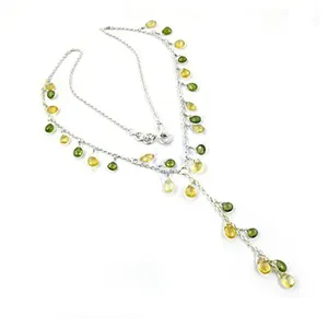 Collar con borlas plateadas y piedras de topacio verde y amarillo, joyería de estilo bohemio para mujer, accesorio de moda para fiesta - Product Image 3