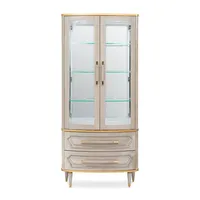 Armoire de présentation contemporaine Charles - Finition gris tourterelle doux et quincaillerie en laiton