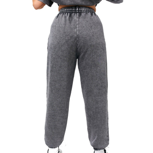 Vintage Acid Wash Jogger Pants for <b>Women</b> Lightweight Custom Logo <b>Fleece</b> <b>Trousers</b> Trending Streetwear Hip Hop Casual Wholesale - Product Image 4