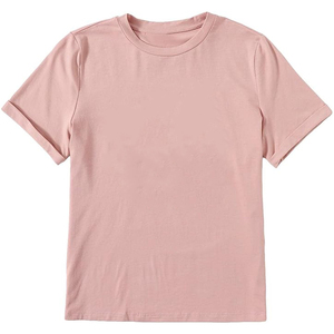 Camiseta de Algodón Lisa para Mujer, Cuello Redondo Clásico, Camiseta de Algodón Suave, Proveedor de Marca Privada OEM, Color Sólido - Product Image 1