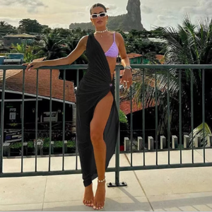 Femmes plage solide côtelé robe de plage femmes maillot de bain Sexy découpé noeud côté fendu cuisse robe blanc femmes Bikini vêtements de plage - Product Image 4